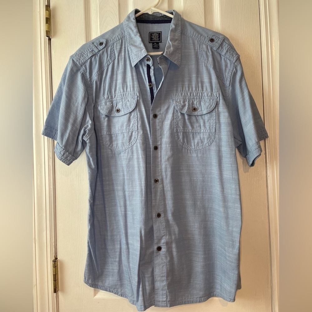 Black Jack Button Up Collared Cotton Shirt Size XL‎ Blue Short Sleeve Pockets
